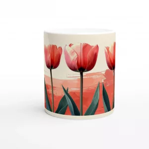 Moderne Tulpen Tasse 330 ml mit Terracotta-Farbstrich und minimalistischem Blumenmotiv