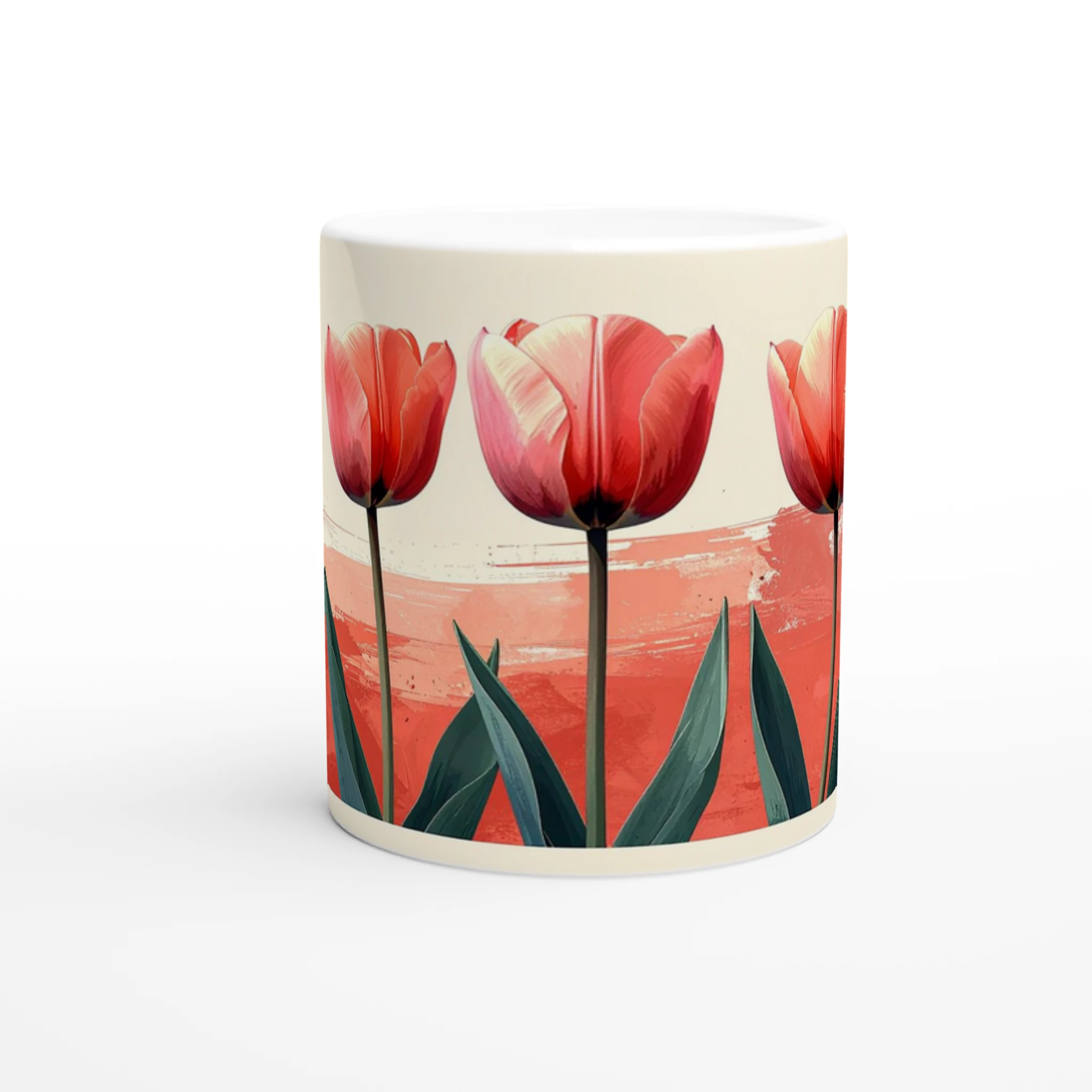 Moderne Tulpen Tasse 330 ml mit Terracotta-Farbstrich und minimalistischem Blumenmotiv Moderne Tulpen Tasse 330 ml mit Terracotta-Farbstrich und minimalistischem Blumenmotiv