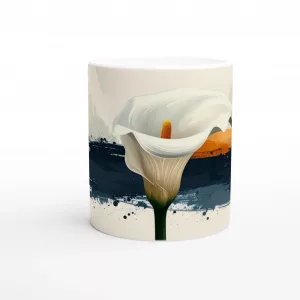 Hochwertige Calla Tasse 330 ml mit modernem Aquarell-Motiv in Petrol und Ocker.