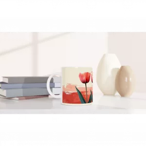 Moderne Tulpen Tasse 330 ml mit Terracotta-Farbstrich und minimalistischem Blumenmotiv