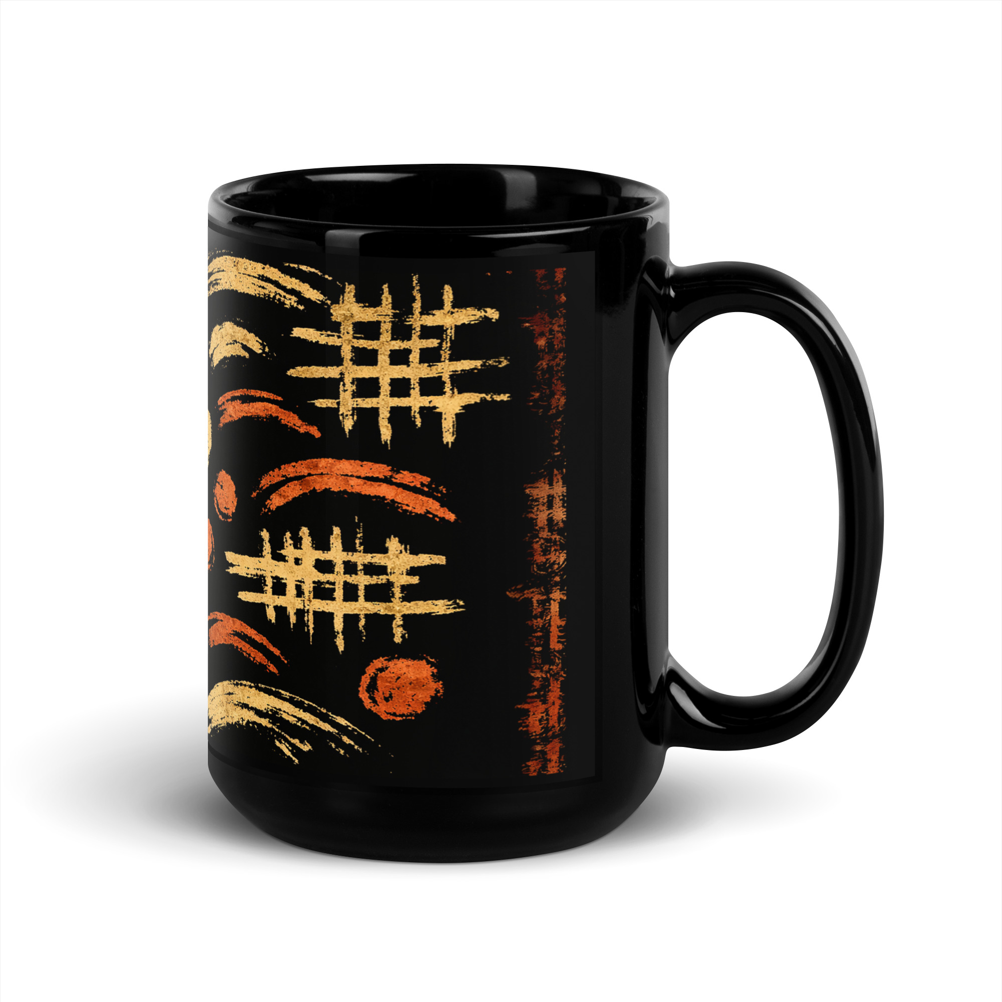 Schwarze Keramiktasse mit großer japanisch inspirierter Glückskatze in warmen Creme-, Ocker- und Rottönen, erhältlich in 330 ml oder 440 ml Schwarze Keramiktasse mit großer japanisch inspirierter Glückskatze in warmen Creme-, Ocker- und Rottönen, erhältlich in 330 ml oder 440 ml