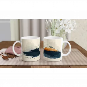 Hochwertige Calla Tasse 330 ml mit modernem Aquarell-Motiv in Petrol und Ocker.