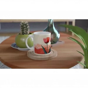Moderne Tulpen Tasse 330 ml mit Terracotta-Farbstrich und minimalistischem Blumenmotiv
