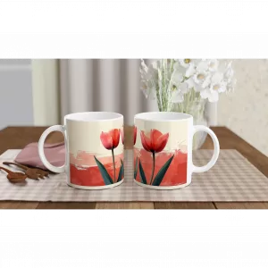 Moderne Tulpen Tasse 330 ml mit Terracotta-Farbstrich und minimalistischem Blumenmotiv