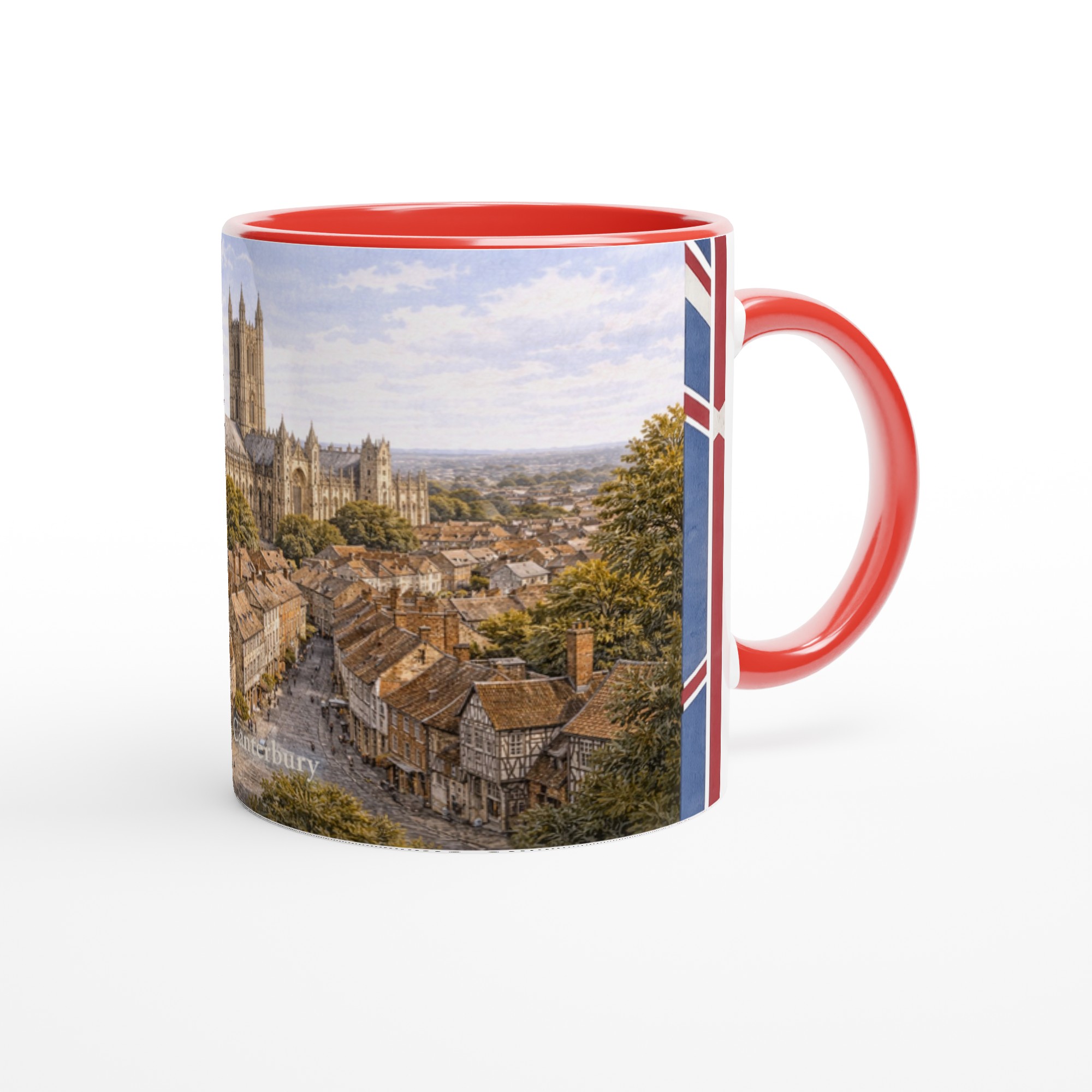 Canterbury Aquarell Tasse 330 ml aus der Serie English City Portraits mit Altstadt, Fachwerkhäusern, Kathedrale und dezenten England-Flaggenelementen Canterbury Aquarell Tasse 330 ml aus der Serie English City Portraits mit Altstadt, Fachwerkhäusern, Kathedrale und dezenten England-Flaggenelementen