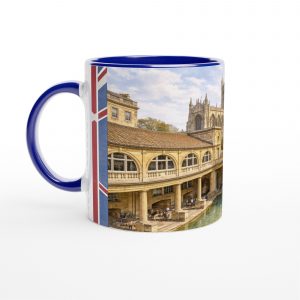 York Aquarell Tasse 330 ml aus der Serie English City Portraits mit Stadtmauer, Altstadt, York Minster und dezenten England-Flaggenelementen