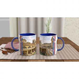 York Aquarell Tasse 330 ml aus der Serie English City Portraits mit Stadtmauer, Altstadt, York Minster und dezenten England-Flaggenelementen