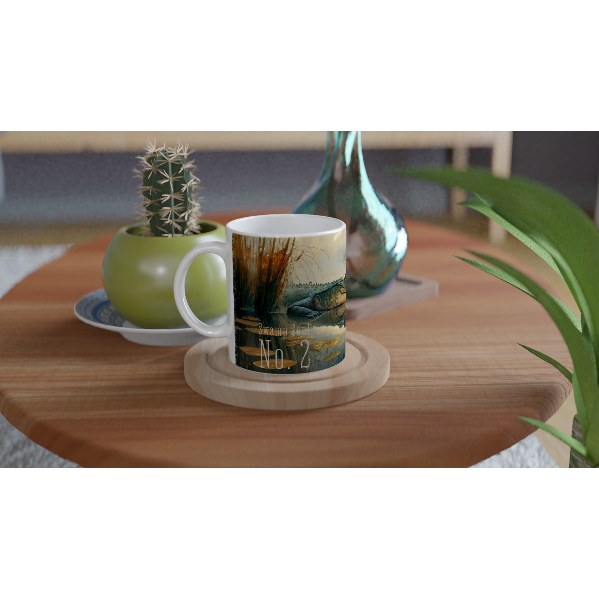 Alligator Tasse 330 ml aus der Serie Swamp Soul mit Alligator im stillen Sumpfwasser, Nebel, Schilf und sanften Spiegelungen Alligator Tasse 330 ml aus der Serie Swamp Soul mit Alligator im stillen Sumpfwasser, Nebel, Schilf und sanften Spiegelungen