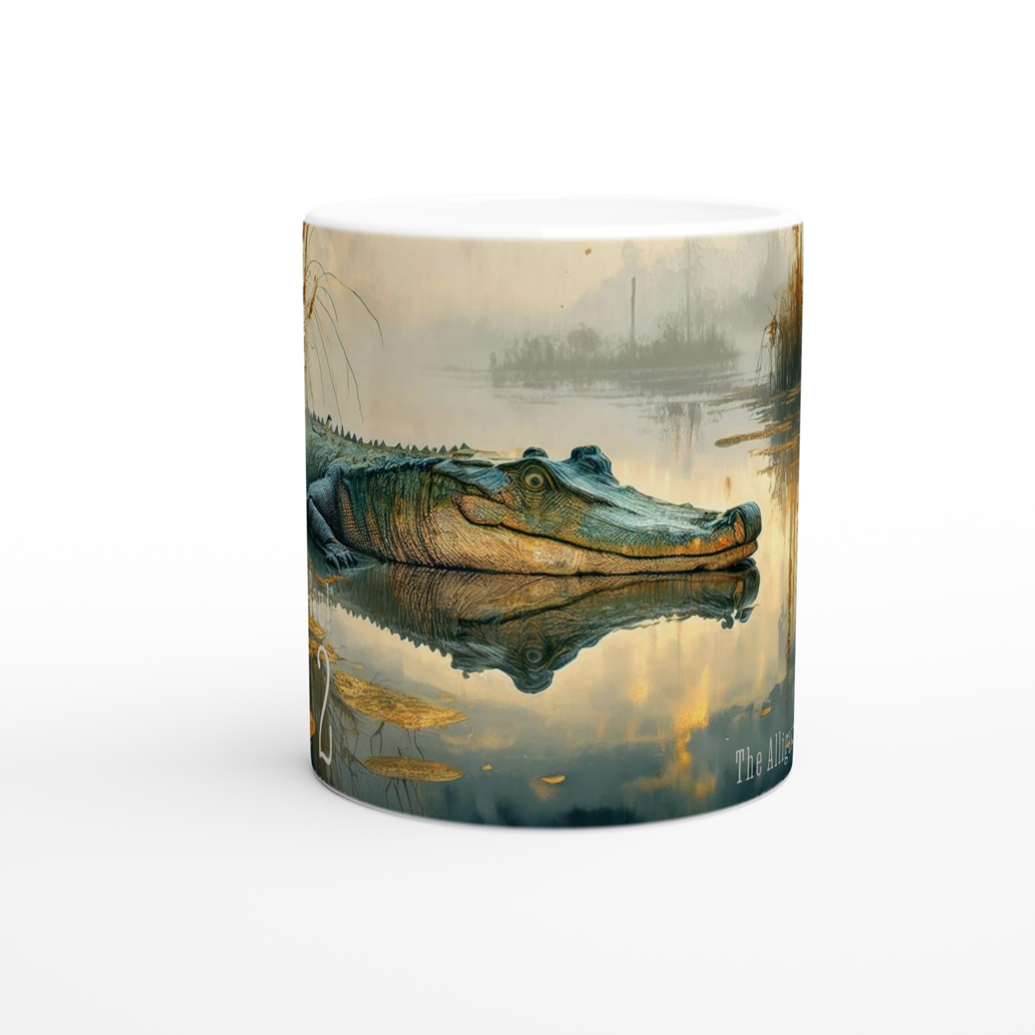 Alligator Tasse 330 ml aus der Serie Swamp Soul mit Alligator im stillen Sumpfwasser, Nebel, Schilf und sanften Spiegelungen Alligator Tasse 330 ml aus der Serie Swamp Soul mit Alligator im stillen Sumpfwasser, Nebel, Schilf und sanften Spiegelungen
