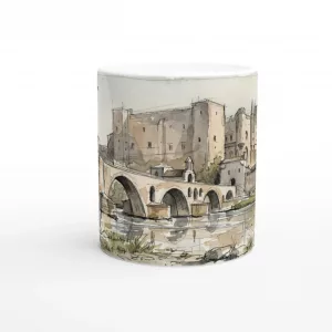 Avignon Tasse 330 ml mit Pont Saint-Bénézet, historischem Stadtbild und ruhiger Flussszene im Aquarellstil
