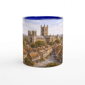 York Aquarell Tasse 330 ml aus der Serie English City Portraits mit Stadtmauer, Altstadt, York Minster und dezenten England-Flaggenelementen