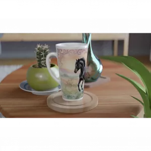 Pferde Latte Tasse 440 ml mit zwei anmutigen Pferden im zarten Aquarellstil vor pastelliger Landschaft