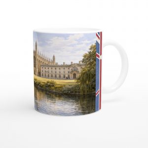 Cambridge Aquarell Tasse 330 ml aus der Serie English City Portraits mit Colleges, River Cam, Altstadt und dezenten England-Flaggenelementen