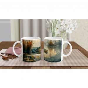 Alligator Tasse 330 ml aus der Serie Swamp Soul mit Alligator im stillen Sumpfwasser, Nebel, Schilf und sanften Spiegelungen
