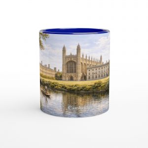 Cambridge Aquarell Tasse 330 ml aus der Serie English City Portraits mit Colleges, River Cam, Altstadt und dezenten England-Flaggenelementen