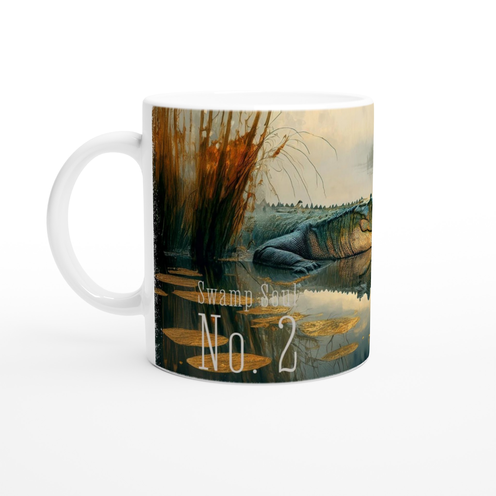 Alligator Tasse 330 ml aus der Serie Swamp Soul mit Alligator im stillen Sumpfwasser, Nebel, Schilf und sanften Spiegelungen Alligator Tasse 330 ml aus der Serie Swamp Soul mit Alligator im stillen Sumpfwasser, Nebel, Schilf und sanften Spiegelungen