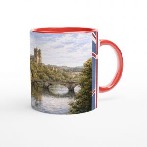 Durham Aquarell Tasse 0,33 l mit handillustrierter englischer Stadtansicht, Flusslandschaft und historischer Architektur