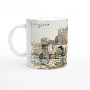 Avignon Tasse 330 ml mit Pont Saint-Bénézet, historischem Stadtbild und ruhiger Flussszene im Aquarellstil