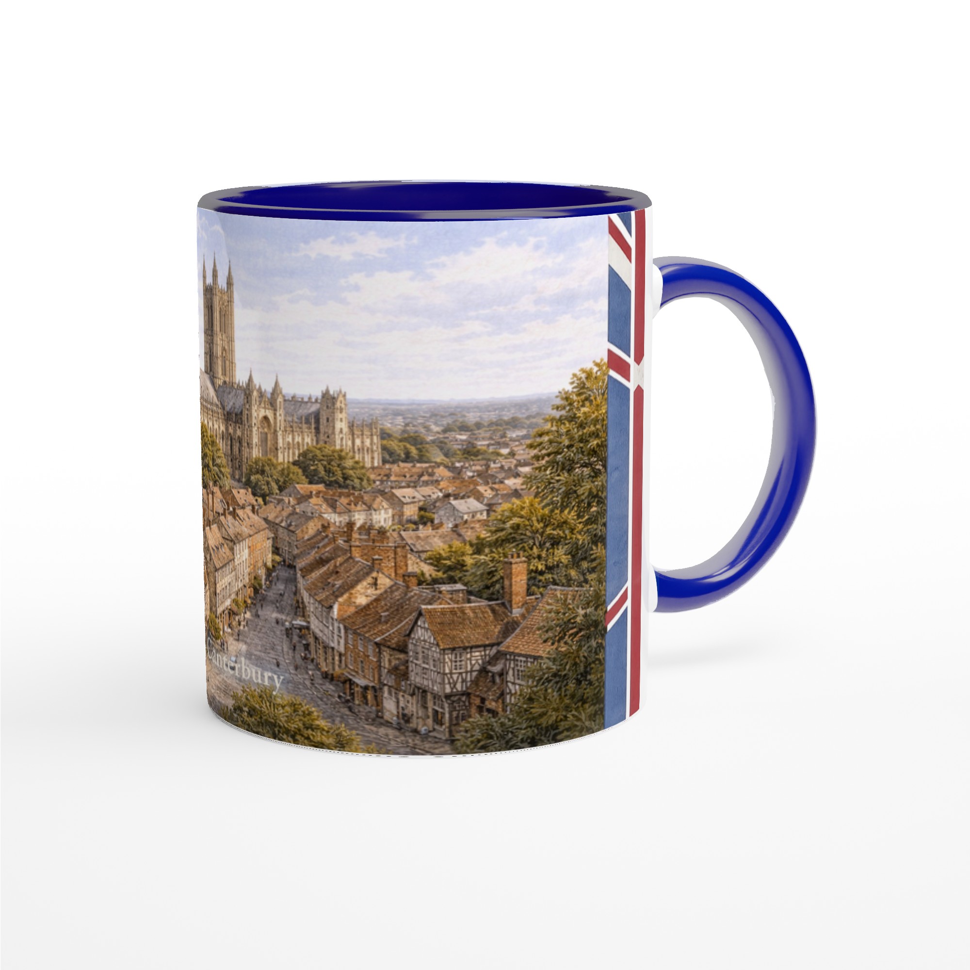 Canterbury Aquarell Tasse 330 ml aus der Serie English City Portraits mit Altstadt, Fachwerkhäusern, Kathedrale und dezenten England-Flaggenelementen 6cda7550-cd77-4baf-8b2a-710fb08cefc9