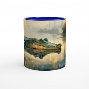 Alligator Tasse 330 ml aus der Serie Swamp Soul mit Alligator im stillen Sumpfwasser, Nebel, Schilf und sanften Spiegelungen