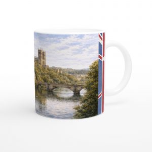 Durham Aquarell Tasse 0,33 l mit handillustrierter englischer Stadtansicht, Flusslandschaft und historischer Architektur