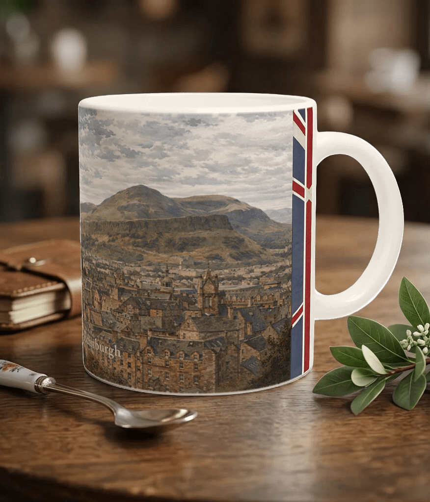Edinburgh Aquarell Tasse 330 ml aus der Serie British City Portraits mit Castle, Altstadt, Kirchtürmen, Hügeln und dezenten schottischen Flaggenelementen Edinburgh Aquarell Tasse 330 ml aus der Serie British City Portraits mit Castle, Altstadt, Kirchtürmen, Hügeln und dezenten schottischen Flaggenelementen