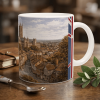 Canterbury Aquarell Tasse 330 ml aus der Serie English City Portraits mit Altstadt, Fachwerkhäusern, Kathedrale und dezenten England-Flaggenelementen