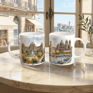 Ihre Marseille Tasse 330 ml bringt mediterranes Hafenlicht mit Wasser, Architektur und südfranzösischer Ruhe auf den Tisch.