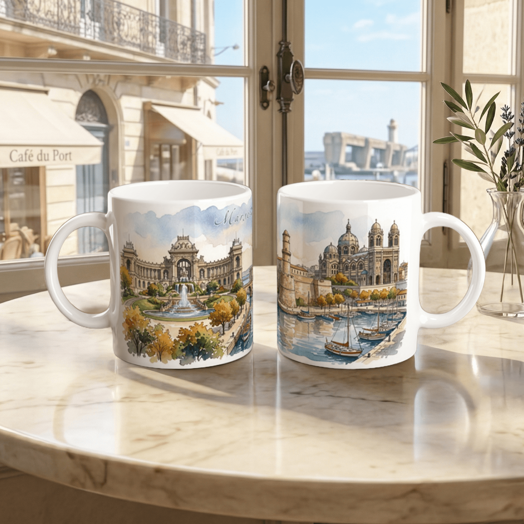 Ihre Marseille Tasse 330 ml bringt mediterranes Hafenlicht mit Wasser, Architektur und südfranzösischer Ruhe auf den Tisch. Ihre Marseille Tasse 330 ml bringt mediterranes Hafenlicht mit Wasser, Architektur und südfranzösischer Ruhe auf den Tisch.