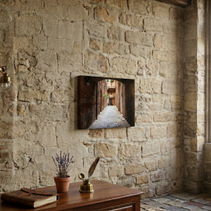 Siena Leinwandbild 60x40 mit historischer Altstadtgasse, Backsteinmauern und Foto von Görgen J Manns