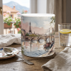 Paris Tasse 330 ml mit Seine, Brücke, Booten und Eiffelturm im feinen Aquarellstil