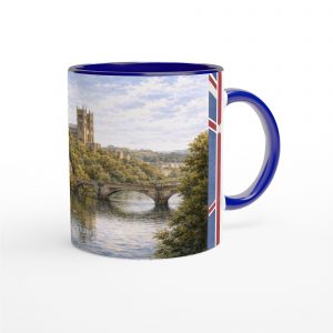 Durham Aquarell Tasse 0,33 l mit handillustrierter englischer Stadtansicht, Flusslandschaft und historischer Architektur