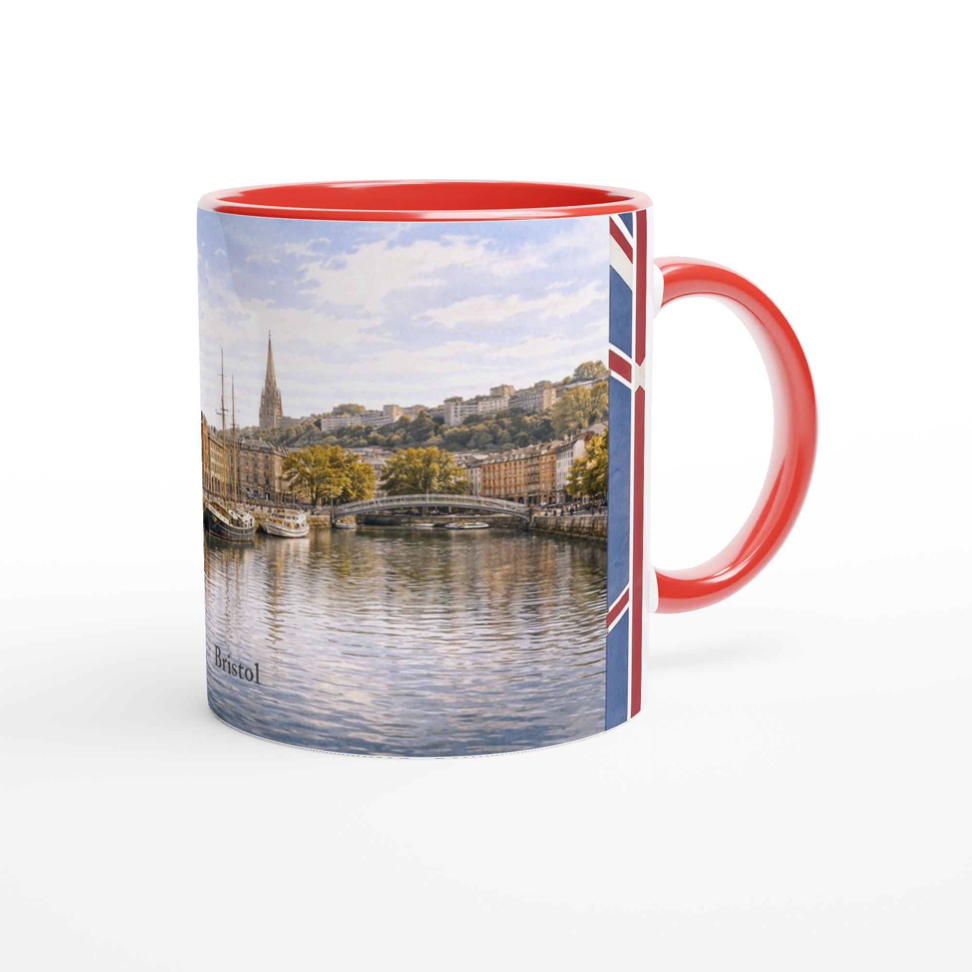 Bristol Aquarell Tasse 330 ml aus der Serie English City Portraits mit Harbourside, Booten, Backsteinarchitektur, Wasser und dezenten England-Flaggenelementen Bristol Aquarell Tasse 330 ml aus der Serie English City Portraits mit Harbourside, Booten, Backsteinarchitektur, Wasser und dezenten England-Flaggenelementen