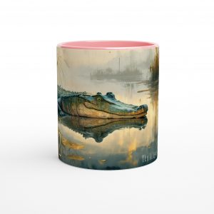 Alligator Tasse 330 ml aus der Serie Swamp Soul mit Alligator im stillen Sumpfwasser, Nebel, Schilf und sanften Spiegelungen