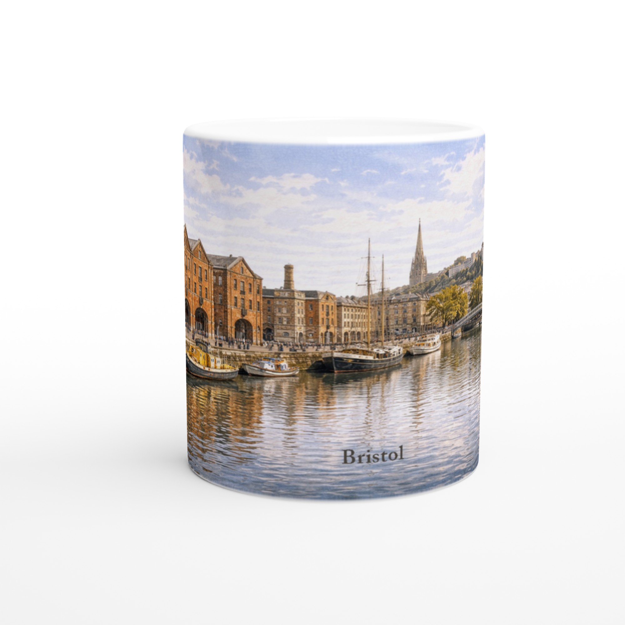 Bristol Aquarell Tasse 330 ml aus der Serie English City Portraits mit Harbourside, Booten, Backsteinarchitektur, Wasser und dezenten England-Flaggenelementen Bristol Aquarell Tasse 330 ml aus der Serie English City Portraits mit Harbourside, Booten, Backsteinarchitektur, Wasser und dezenten England-Flaggenelementen