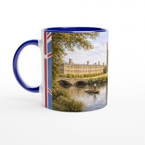 Cambridge Aquarell Tasse 330 ml aus der Serie English City Portraits mit Colleges, River Cam, Altstadt und dezenten England-Flaggenelementen