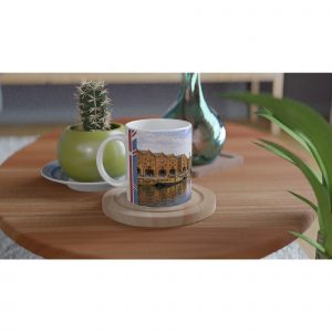 Bristol Aquarell Tasse 330 ml aus der Serie English City Portraits mit Harbourside, Booten, Backsteinarchitektur, Wasser und dezenten England-Flaggenelementen