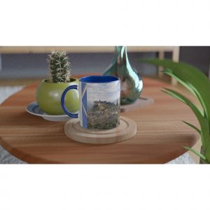 Edinburgh Aquarell Tasse 330 ml aus der Serie British City Portraits mit Castle, Altstadt, Kirchtürmen, Hügeln und dezenten schottischen Flaggenelementen