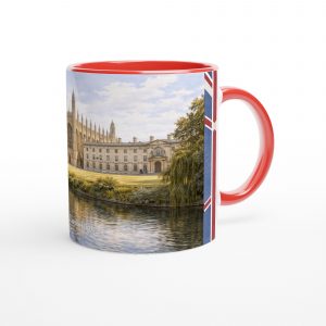 Cambridge Aquarell Tasse 330 ml aus der Serie English City Portraits mit Colleges, River Cam, Altstadt und dezenten England-Flaggenelementen