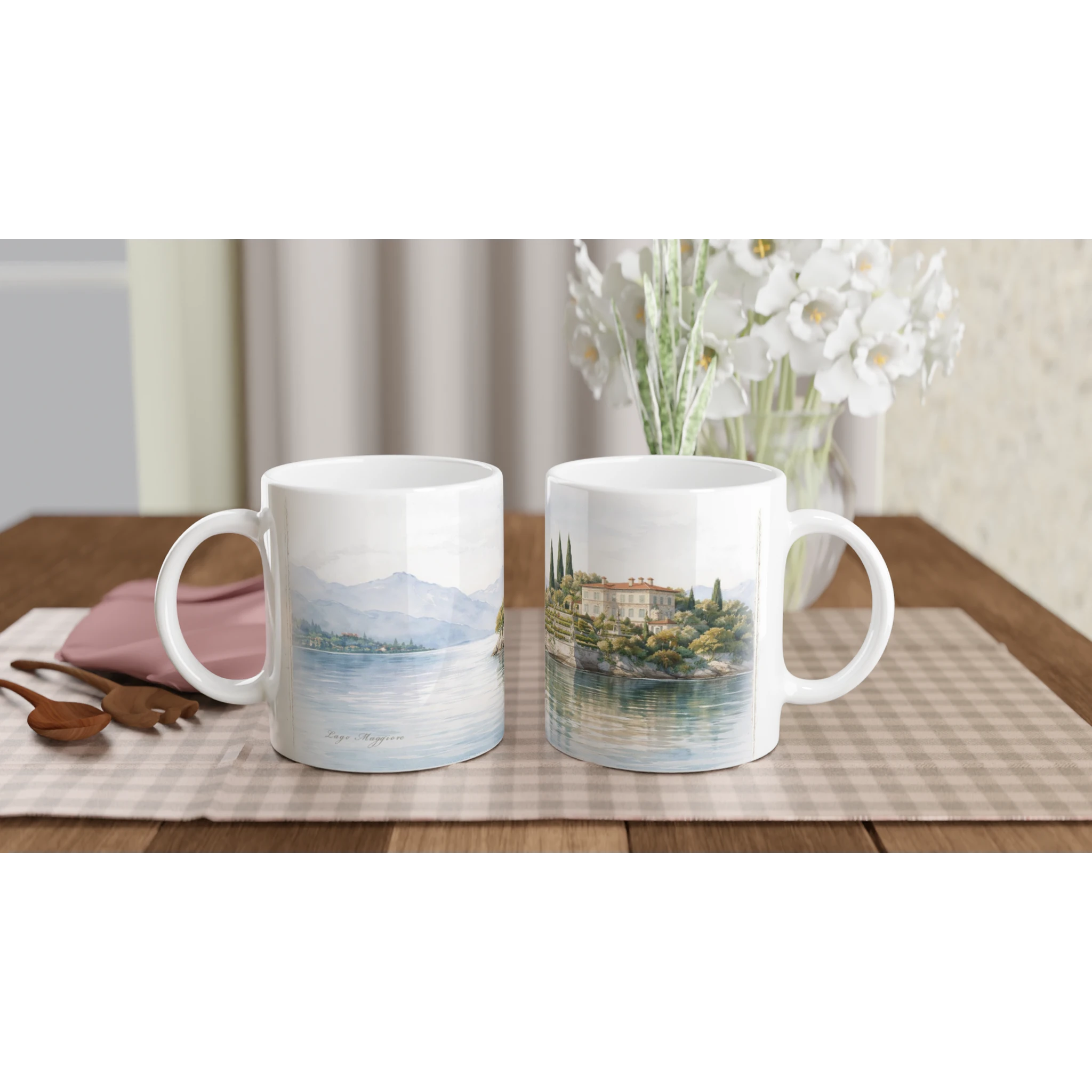 Lago Maggiore Tasse 330ml mit italienischer Villa, Zypressen und ruhiger Seelandschaft als Rundumgrafik Lago Maggiore Tasse 330ml mit italienischer Villa, Zypressen und ruhiger Seelandschaft als Rundumgrafik