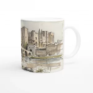 Avignon Tasse 330 ml mit Pont Saint-Bénézet, historischem Stadtbild und ruhiger Flussszene im Aquarellstil