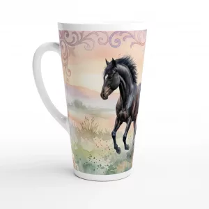 Pferde Latte Tasse 440 ml mit zwei anmutigen Pferden im zarten Aquarellstil vor pastelliger Landschaft