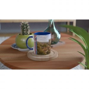 Canterbury Aquarell Tasse 330 ml aus der Serie English City Portraits mit Altstadt, Fachwerkhäusern, Kathedrale und dezenten England-Flaggenelementen