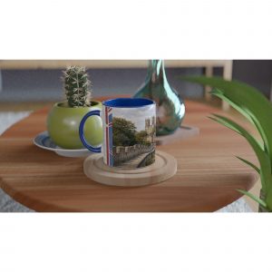 York Aquarell Tasse 330 ml aus der Serie English City Portraits mit Stadtmauer, Altstadt, York Minster und dezenten England-Flaggenelementen