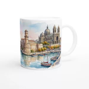 Ihre Marseille Tasse 330 ml bringt mediterranes Hafenlicht mit Wasser, Architektur und südfranzösischer Ruhe auf den Tisch.