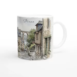 Dinan Tasse 330 ml mit historischer Altstadtgasse, Natursteinhäusern und Viaduktblick im Aquarellstil