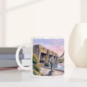 saint nazaire tasse, saint nazaire souvenir, frankreich tasse, hafen tasse frankreich, maritime tasse, leuchtturm tasse, brücke tasse, atlantik tasse, aquarell tasse frankreich, keramikbecher 330 ml, küstenstadt tasse, frankreich souvenir tasse, hafenstadt becher